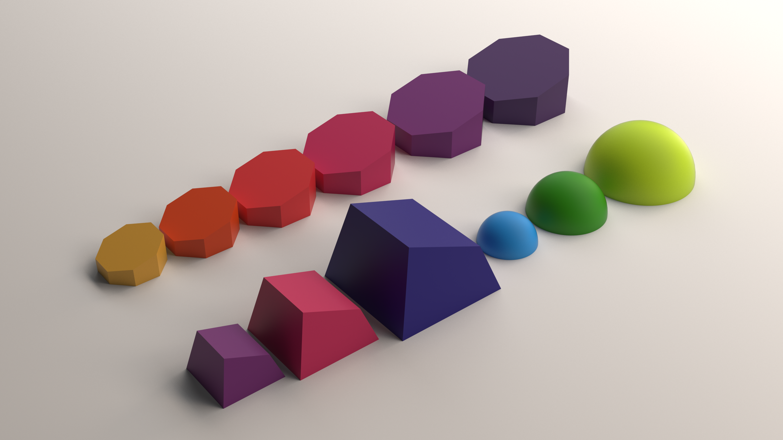 3D rendered colorful geometric pieces — varying sizes of rock-shaped toy modules