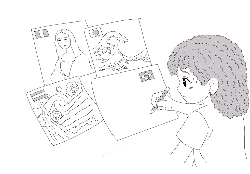 Child drawing art from different cultures