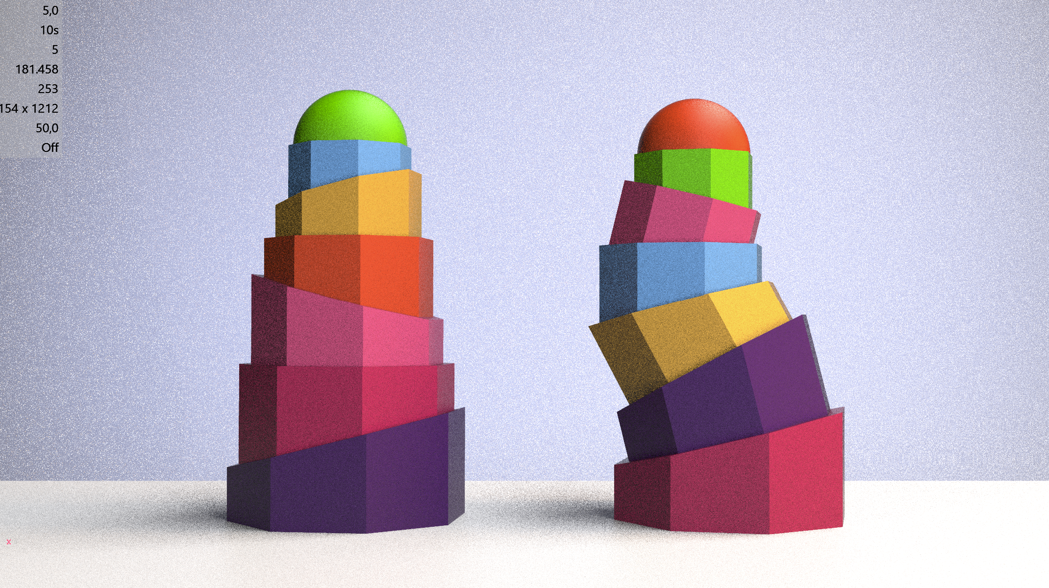 Two assembled monster characters showing angular movement and rotation of pieces