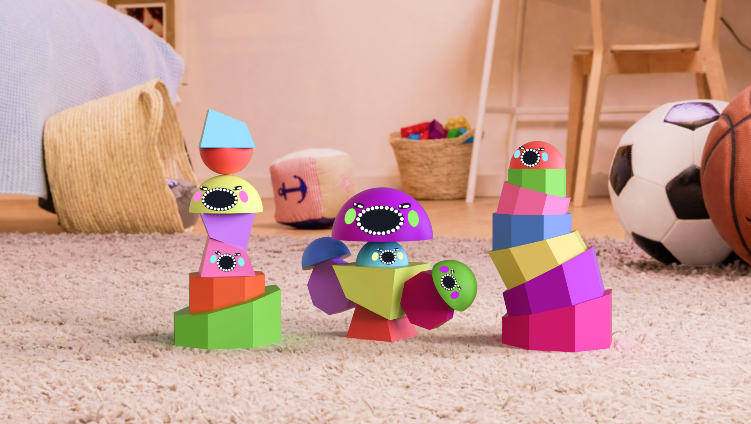 Monster Factory toys in a children's room setting