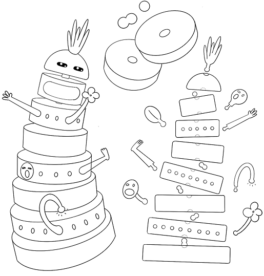 Stacking disc monster — modular cylinder pieces