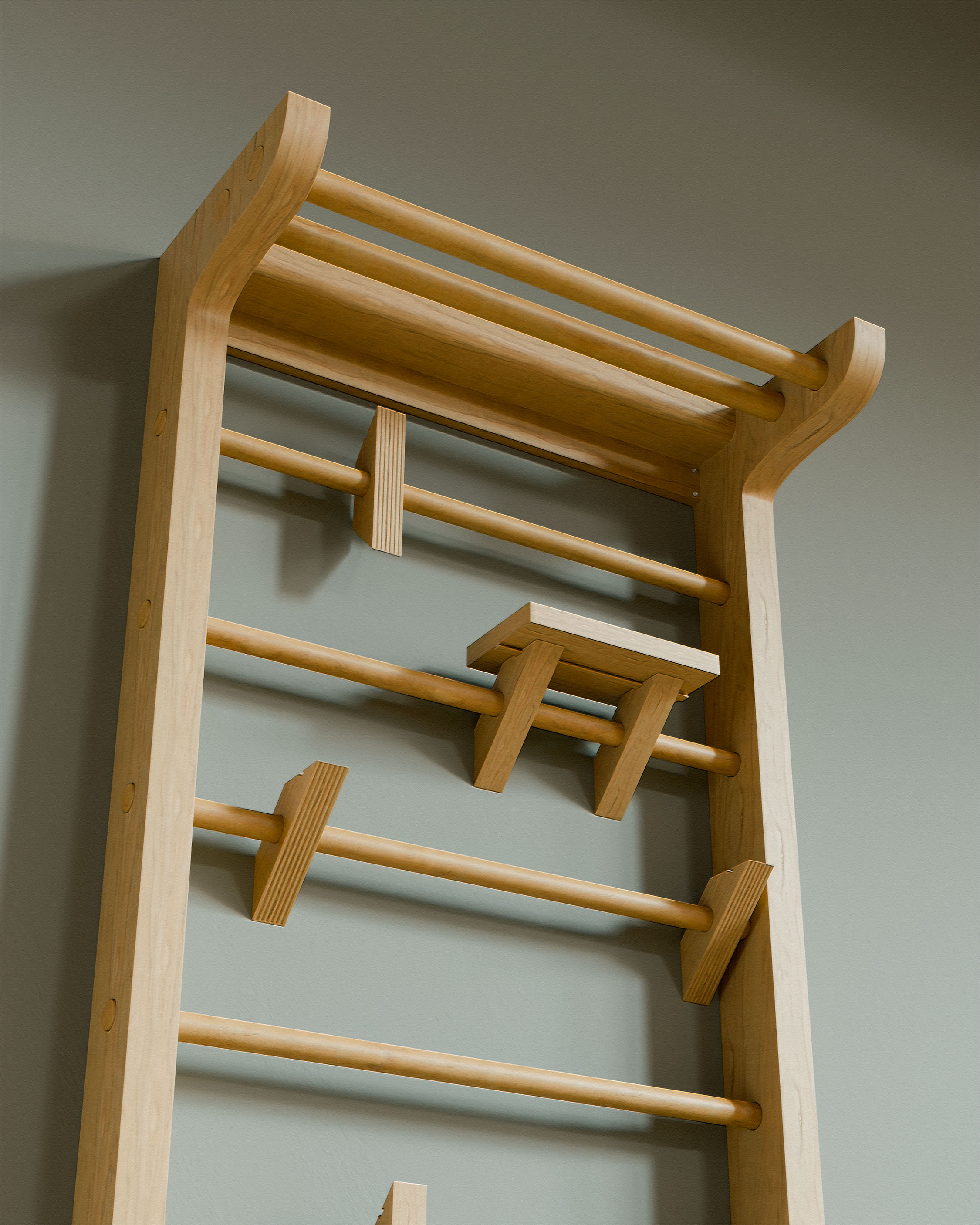 Close-up of NOBA hooks and shelf accessories